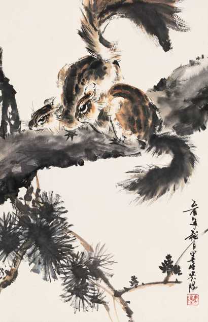 冯健 乙酉（2005年作） 松鼠 镜心